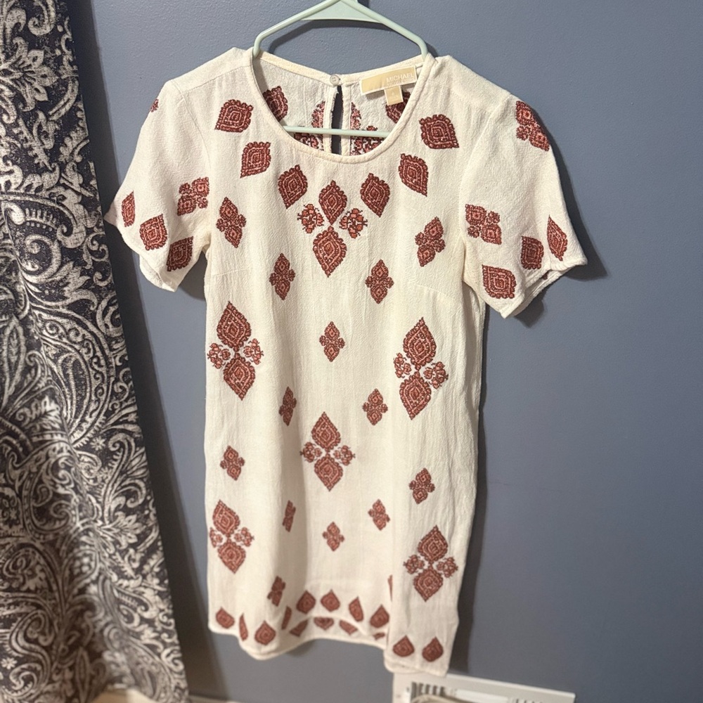 MICHAEL Michael Kors White and Brown Patterned Short Sleeve Top